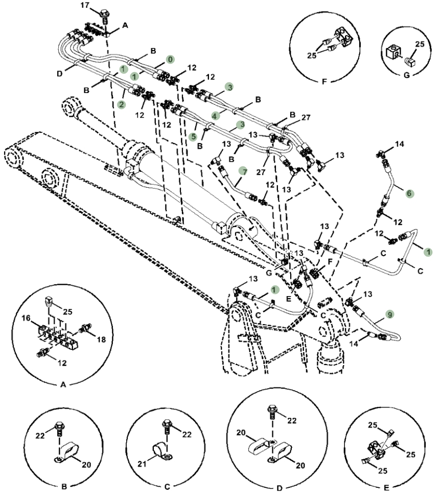 Hitachi ZX470LC-5B installation diagram showing hydraulic hose 4306264 at Pipe No. 2