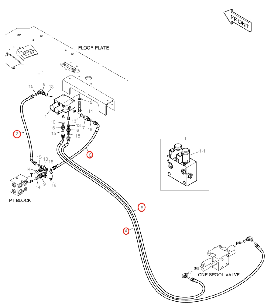 Doosan DX140W-5 installation diagram showing hydraulic hose DS2121204 at Pipe No. 3