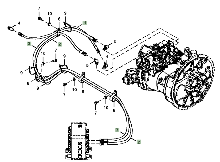 Hitachi ZX210LC-5A installation diagram showing hydraulic hose 4269800 at Pipe No. 1
