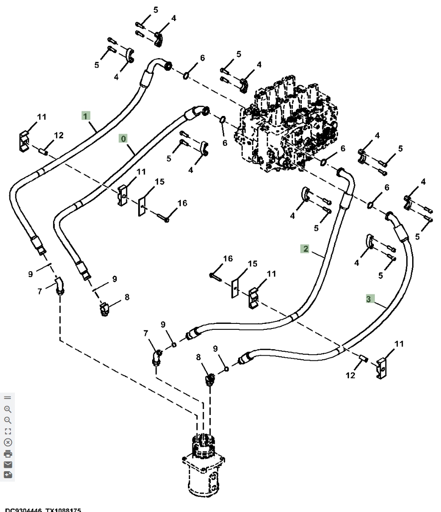 Hitachi ZX870LC-6 installation diagram showing hydraulic hose 4652983 at Pipe No. 3