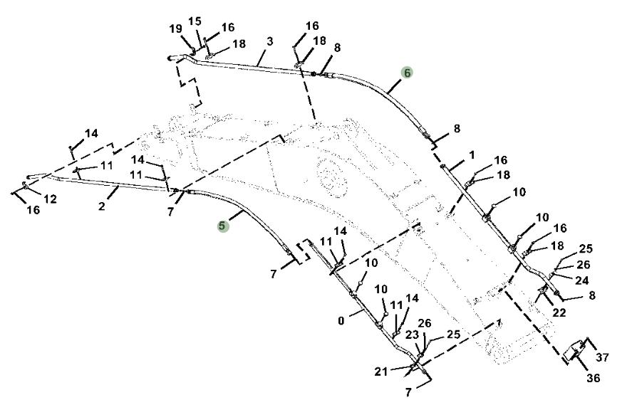 Hitachi ZX350LC-5N installation diagram showing hydraulic hose 4650194 at Pipe No. 5