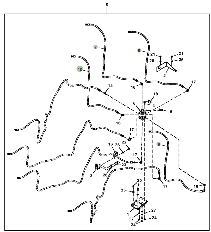 Hitachi ZX380LC-6N installation diagram showing hydraulic hose 4346002 at Pipe No. 7