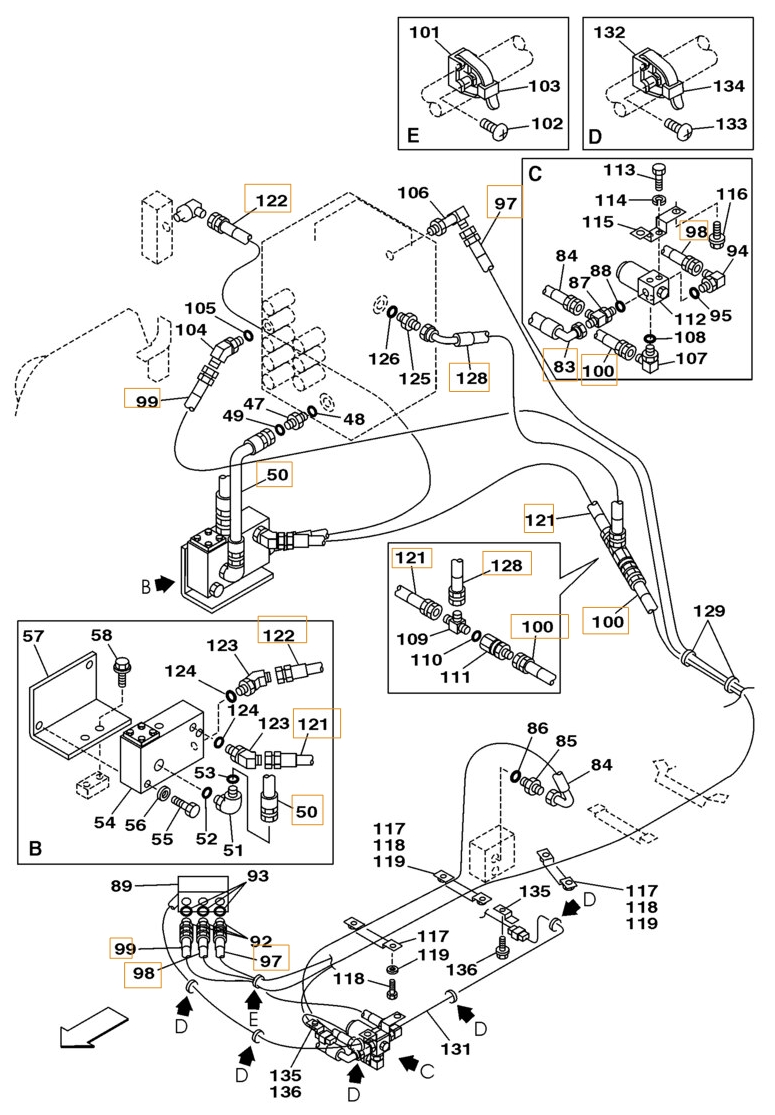 Case CX160 installation diagram showing hydraulic hose 167352A1 at Pipe No. 83
