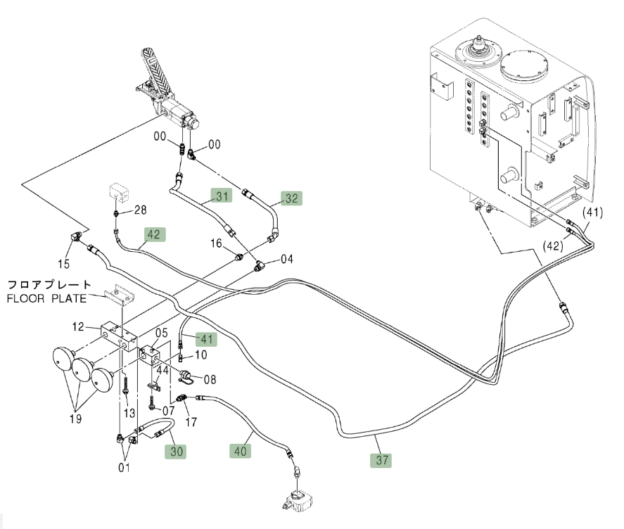 Hitachi ZX210W installation diagram showing hydraulic hose 4295828 at Pipe No. 30