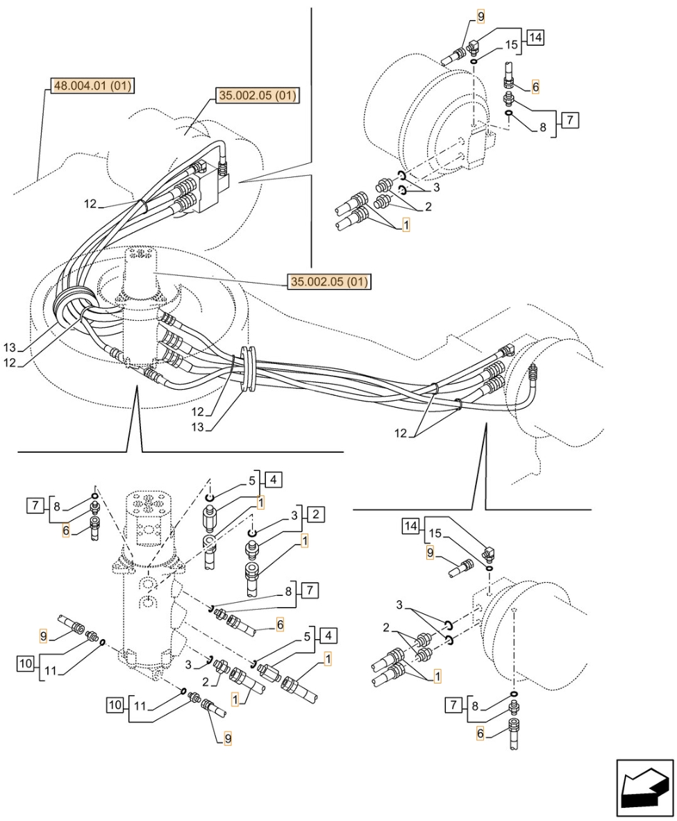Case CX350C LC installation diagram showing hydraulic hose 157851A1 at Pipe No. 6