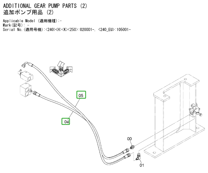 Hitachi ZX240LC-3 installation diagram showing hydraulic hose 4392192 at Pipe No. 4A