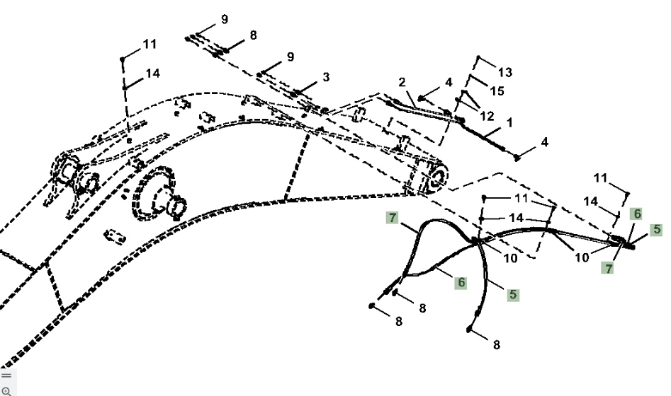Hitachi ZX210LC-5G installation diagram showing hydraulic hose 4429283 at Pipe No. 5