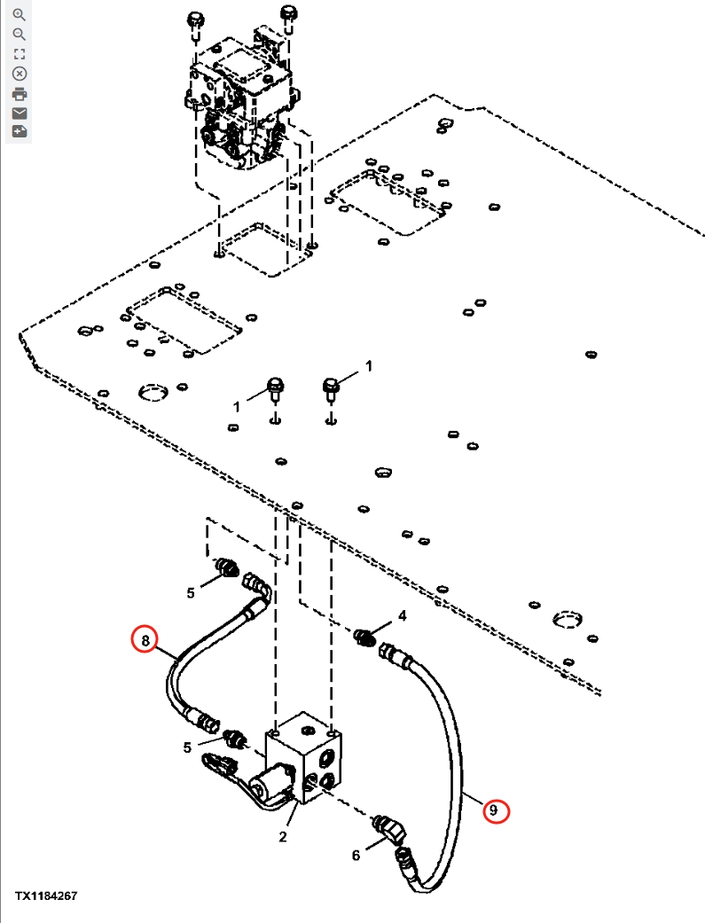 Hitachi ZX670LC-5A installation diagram showing hydraulic hose 4709482 at Pipe No. 9