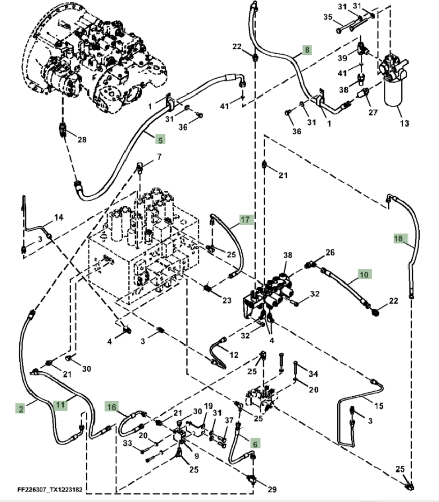 Hitachi ZX260FLC-FE-6N installation diagram showing hydraulic hose 9290833 at Pipe No. 18