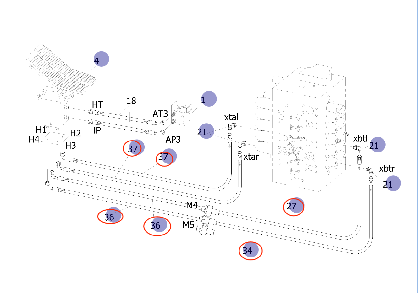 Sunward SWE135E-3H installation diagram showing hydraulic hose 73050200D125 at Pipe No. 34
