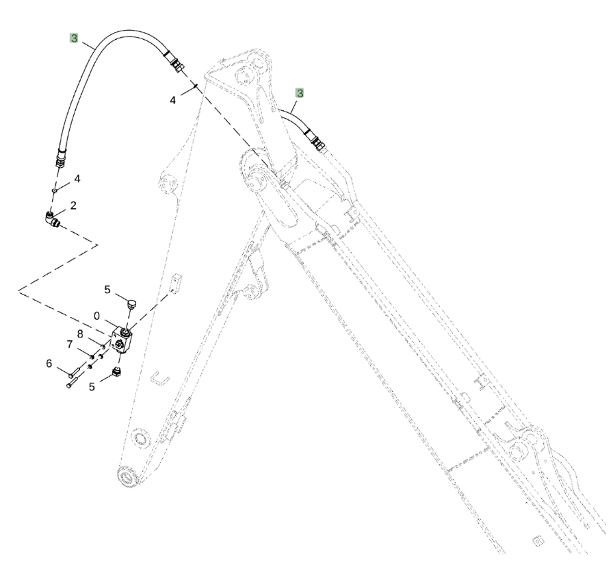 Hitachi ZX75US-5N installation diagram showing hydraulic hose 4644709 at Pipe No. 3
