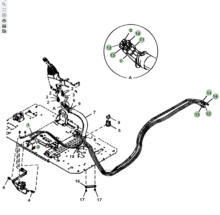 Hitachi ZX670LC-5G installation diagram showing hydraulic hose 4446847 at Pipe No. 0