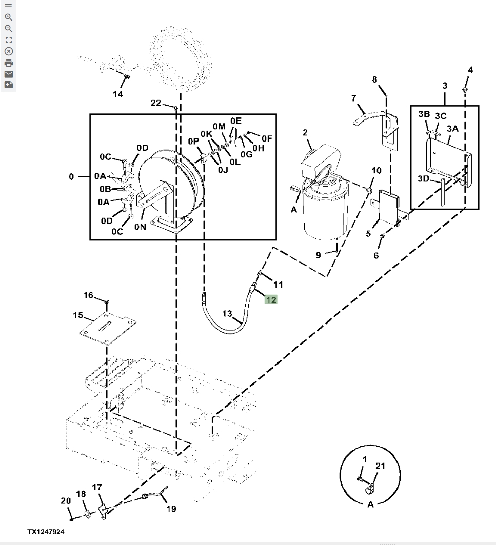 Hitachi ZX870LC-5B installation diagram showing hydraulic hose 4159776 at Pipe No. 12